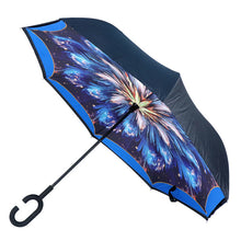 Load image into Gallery viewer, Parquet Galaxy Flower Double Layer Inverted Umbrella – Purple/Black or Blue/Black

