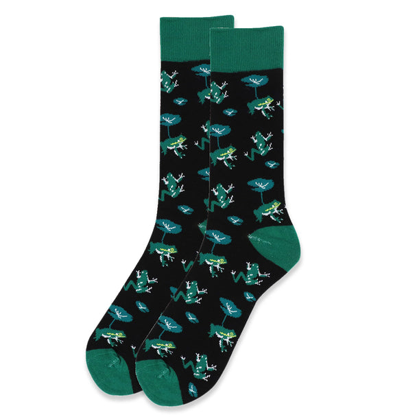 Parquet Men’s Frog Leaf Novelty Crew Socks – Black & Green