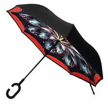 Load image into Gallery viewer, Parquet Galaxy Flower Double Layer Inverted Umbrella – Purple/Black or Blue/Black
