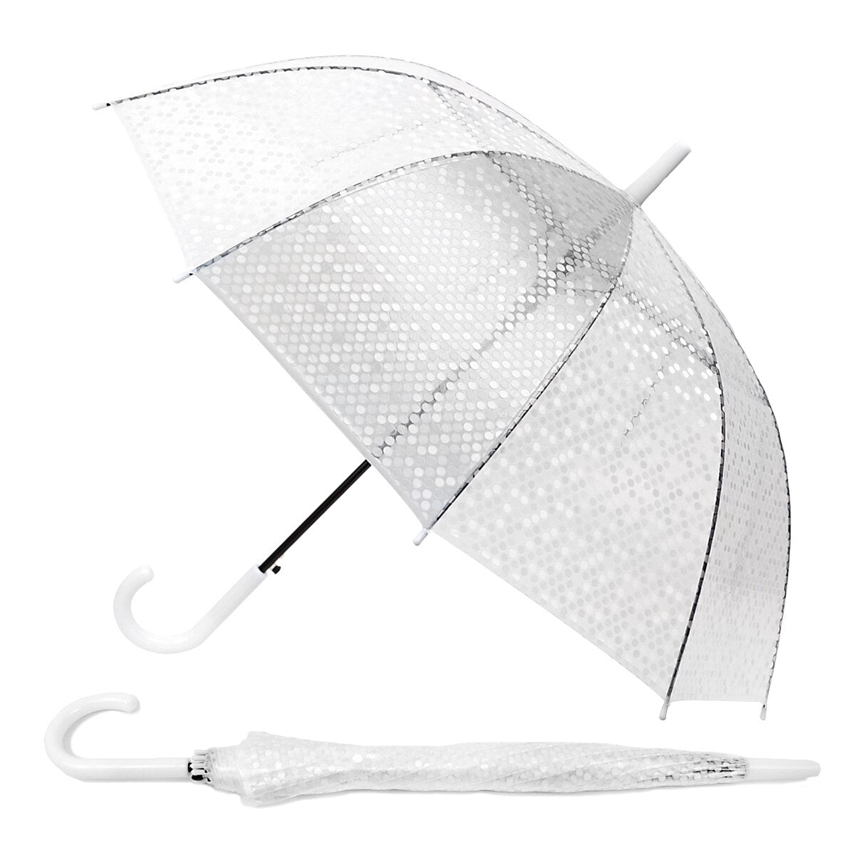 Parquet Polka Dot Premium Clear Umbrella – Auto Open, Slim Handle, 33