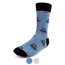 Load image into Gallery viewer, Parquet Men’s “Best Dad” Hat &amp; Mustache Novelty Crew Socks – Blue or Gray
